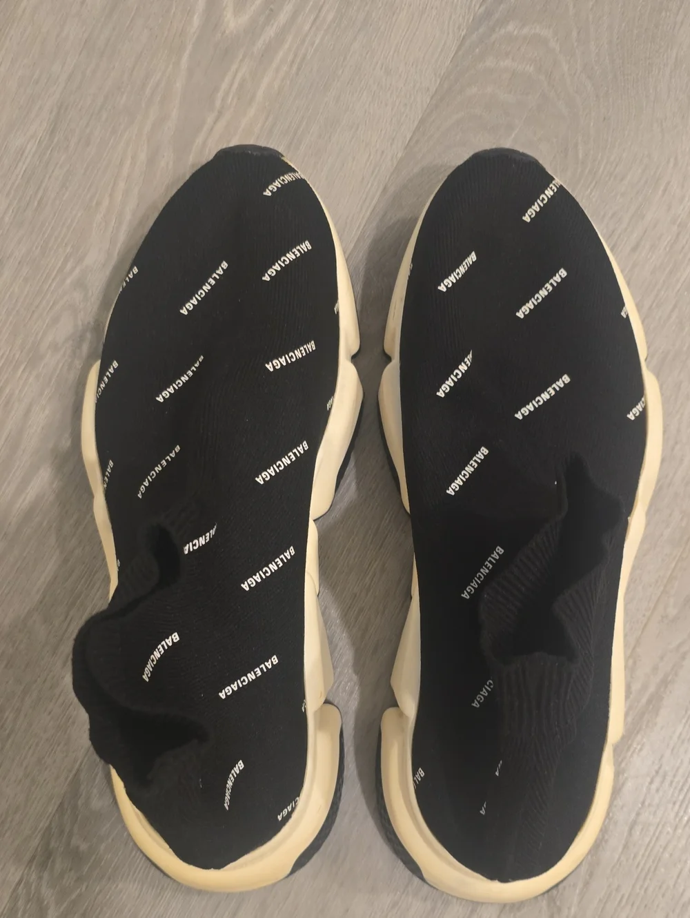 Balenciaga Black and Cream Logo Sock Sneakers